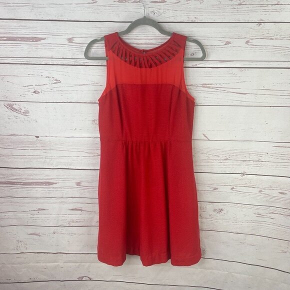 Maeve Anthropologie Women's Red Lattice Neck Fit & Flare Dress Size 10 Petite‎ - Picture 1 of 10